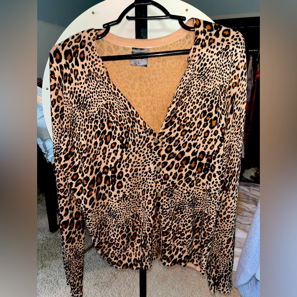 Leopard print button down top size large